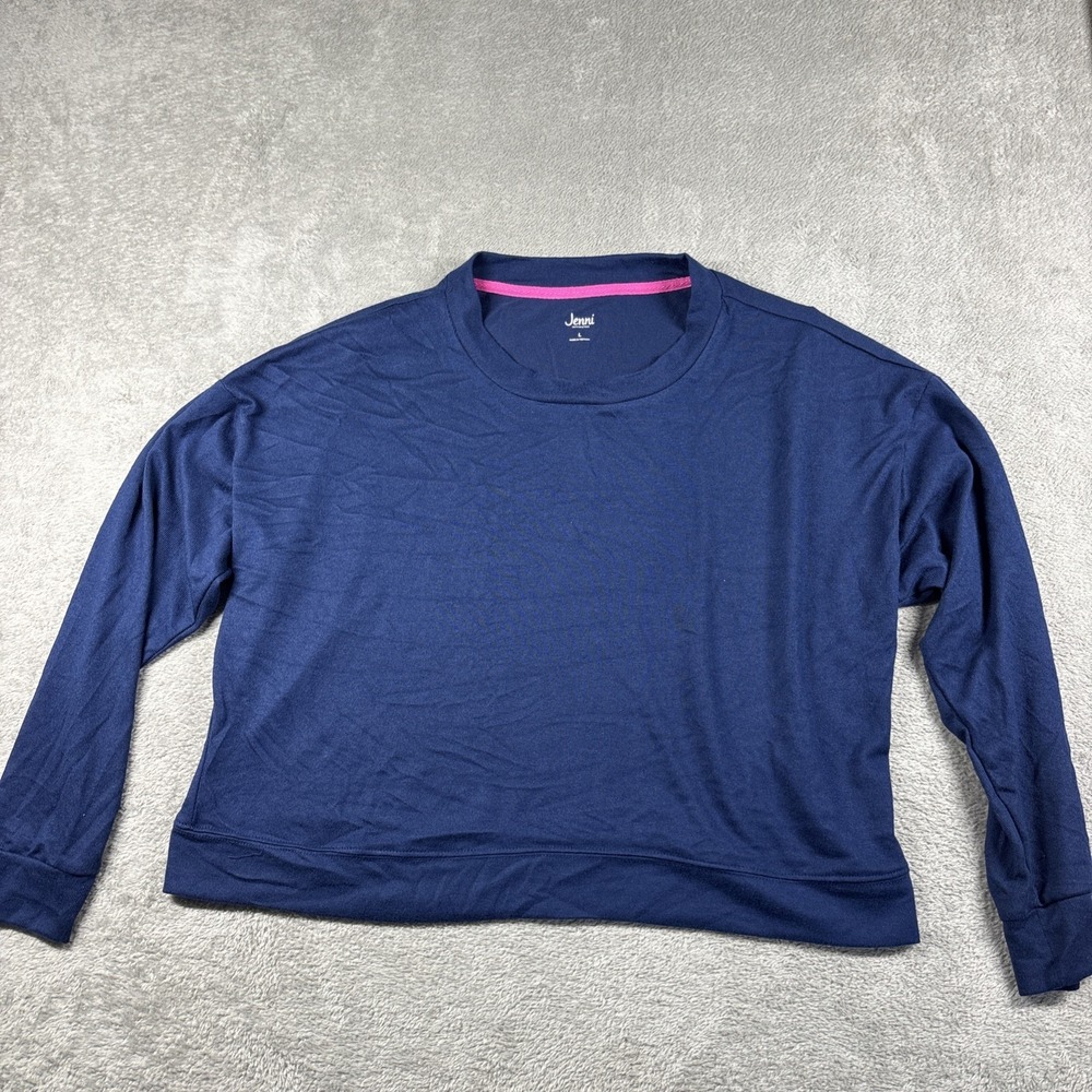 NWT Jenni Intimates Women's Scoop Neck Long Sleeve Shirt Navy Size‎ L